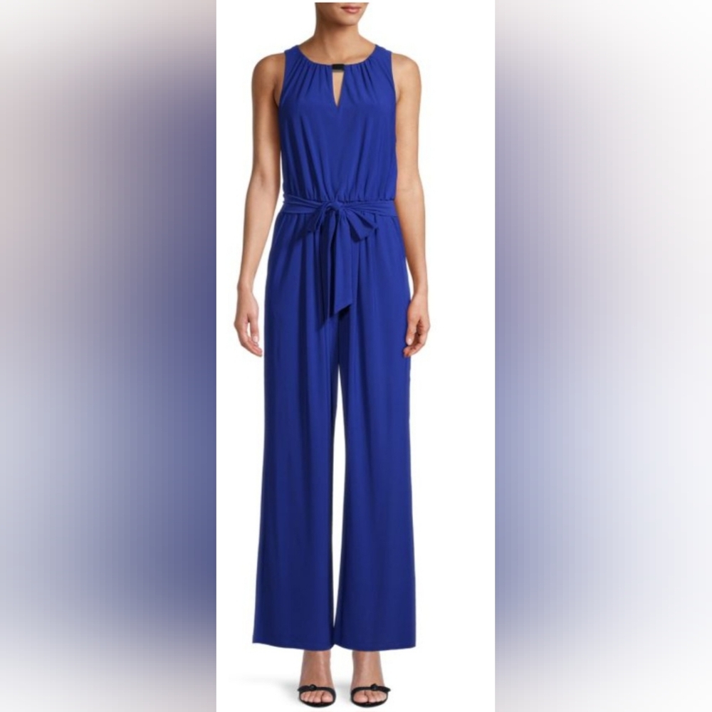 Vince Camuto Royal Blue Belted Keyhole Jumpsuit Sleeveless High Rise Size 4